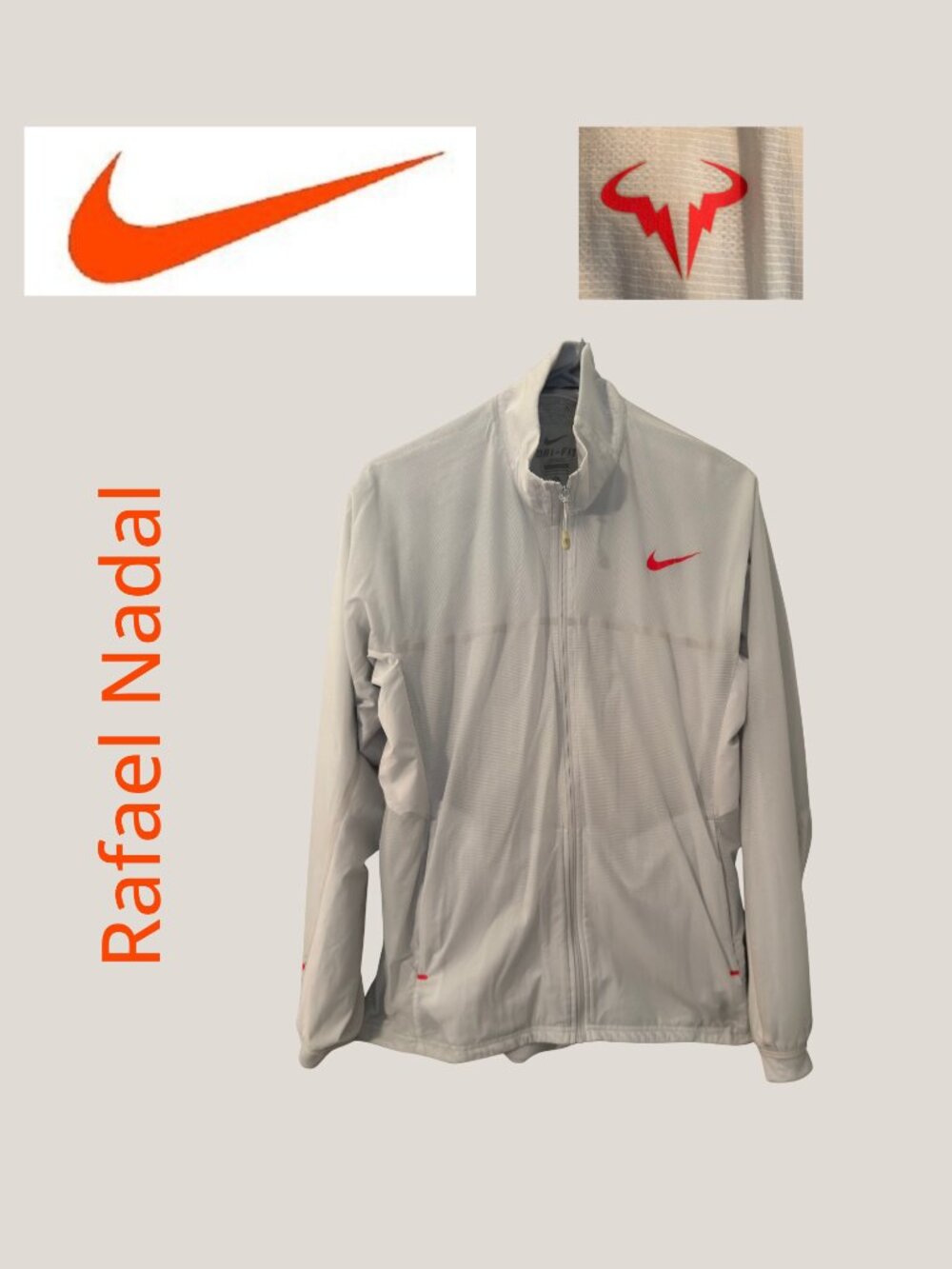 Nike Rafael Nadal Rafa Dri-FIT Tennis Full Zip Jacket Orange Logo Men's M